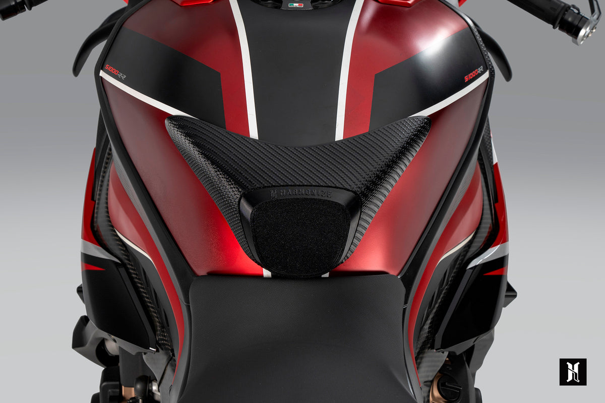 close up of 3D tank grip pad structure showing extension support design for motorcycle performance upgrade and rider control