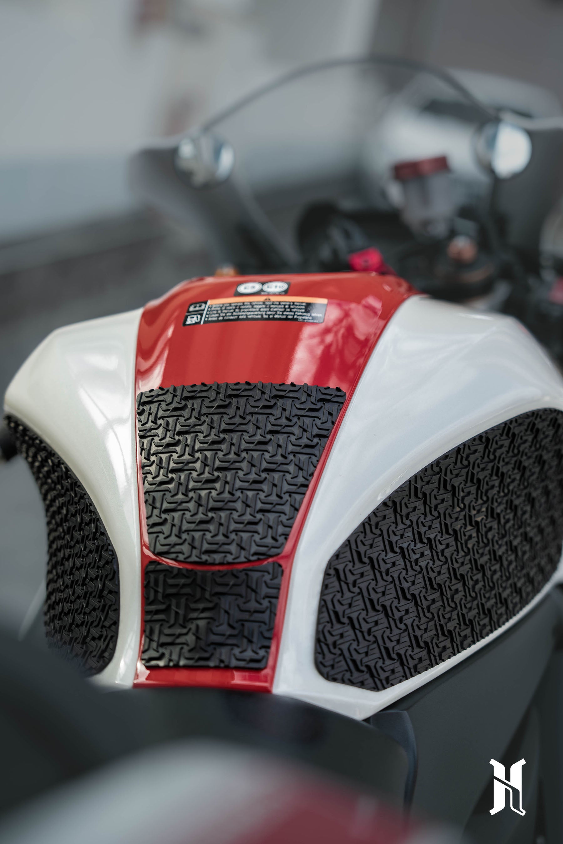 Close-up of Harmonize Mototech Tank Pads for Yamaha YZF-R7 - Durable Anti-slip Tank Grips for Maximum Stability and Comfort